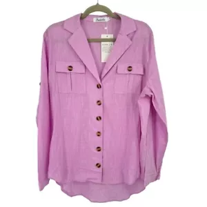 Paintcolors Womens Pink camp Button Down Long Sleeve Blouse Size large Shirt new - Picture 1 of 12