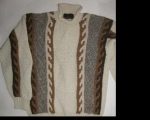 Peruvian Alpaca brown ivory womens mock turtleneck thick sweater S small chunky - Picture 1 of 5