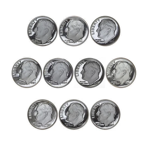 1980-1989 S Proof Roosevelt Dime Run Gem DCAM CN-Clad 10 coins Cover
