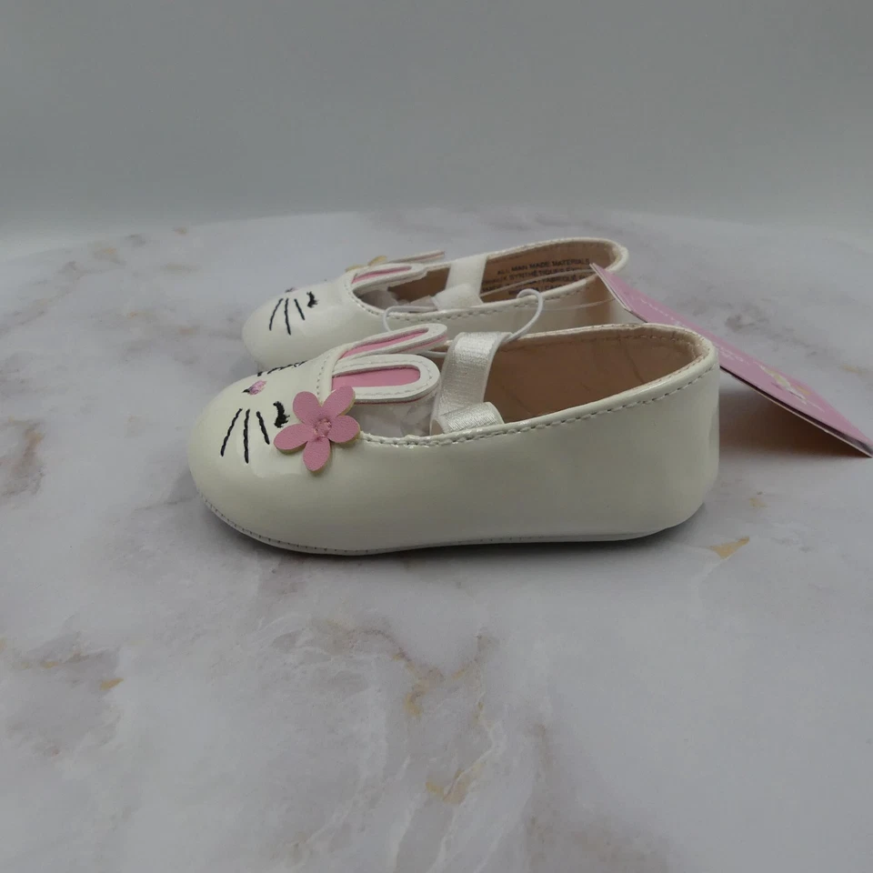 Gymboree Shoes Baby Girls 0-3 Months White Bunny Easter Spring Slip On Flats - Image 1 of 4