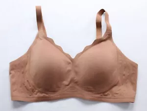 OEAK Women's Comfortable Wireless Scalloped V-Neck Bra ZG3 Coffee Size XL NWT - Picture 1 of 5