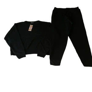 Boohoo Lounge Set Womens Size 16/18 Black Stretch Long Sleeve Pockets Drawstring - Picture 1 of 19