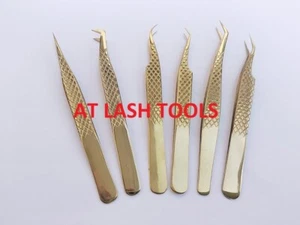 Lash Makers kit Gold Plasma Eyelash Tweezers Set of 6 Pcs Mega Volume Tweezers - Picture 1 of 4