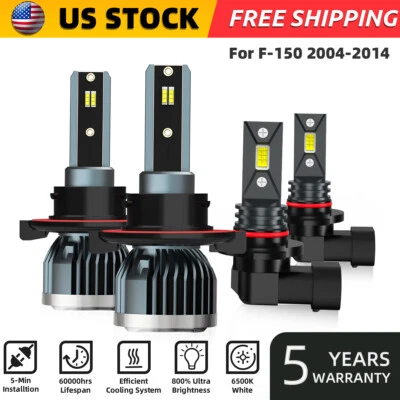 For Ford F-150 2004-2014 LED Headlight High/Low Fog Light Bulbs 6000k 4PCS - Image 1 of 4