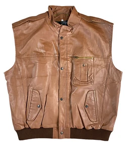 Vintage Camel Travel Line Leather Gilet Waistcoat Brown 80s/ 90s Mens Large VGC - Picture 1 of 12