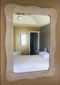 Pier 1 Imports Jamaica Collection Beige White Wicker Rattan Wall Mirror Cottage - Picture 1 of 5