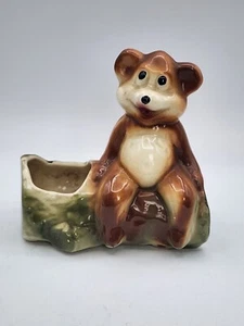 VINTAGE OLDER SHAWNEE BISQUE COLORFUL BEAR PLANTER APP 5 BY 6 1/2" POTTERY - Picture 1 of 5