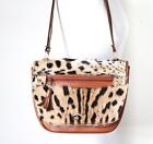 Vintage Leopard Print Shoulder Bag - Tan Leather / Animal Hair 1980s - Small