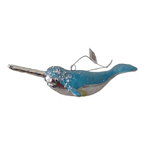 Blue Narwhal Embellished Ornament Sparkles Whale Ocean Animal with Tag - Picture 1 of 5