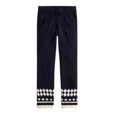 J. Crew Womens Alpaca Blend Sweater Pants Size M Navy Geometric Knit Pull On - Image 1 of 4