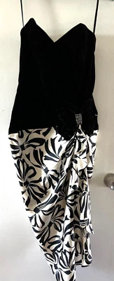 Vestido de cóctel de colección AJ Bari para mujer negro con lazo de terciopelo beige seda sin tirantes talla 6 Foto 1 de 4