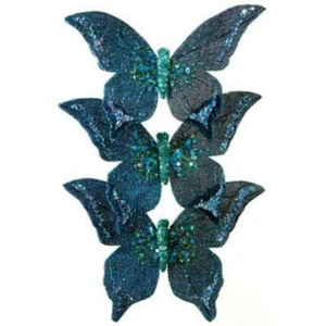 Dark Blue Butterfly Christmas Decoration 14.5cm Pack x3 - Picture 1 of 1