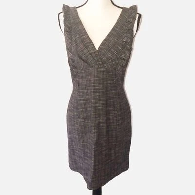 Vestido Cynthia Steffe Marrón Profundo V Volantes Talla 6 Cuero Borde Cremallera Sin Mangas Foto 1 de 4