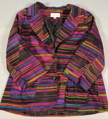 Blazer Erin London Mujer Grande Carrera Púrpura Rayas Forrado Negro Rojo Verde Foto 1 de 4