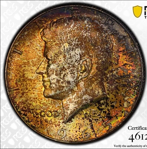 Trueview Rainbow TONED 1965 MS 66 Kennedy Half Dollar PCGS Graded Slab OCE 1256 Cover