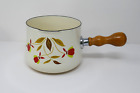 Enamelware Sauce Pan Melting Pot with Wood Handle Autumn Leaf Design