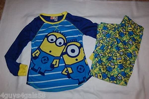 Womens L/S Pajamas Set MINIONS Blue Yellow DESPICABLE ME Microfleece XL 16-18 - Picture 1 of 1
