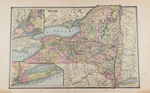 Mapa del estado de Nueva York 1886 ORIGINAL GRANDE 18x11 Long Island - Brooklyn - Buffalo - Imagen 1 de 5