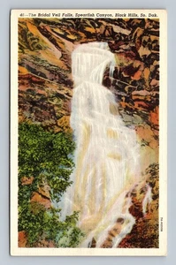 Vintage Linen Postcard Bridal Veil Falls Spearfish Canyon South Dakota - Picture 1 of 2