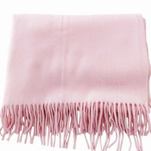 Hermes Cashmere Scarf Stole Large Fringe Logo Embroidered Pink /Vu 0413 Women - Picture 1 of 9