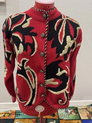 LISA NICHOLS MARISA CHRISTINA VTG RED KNIT CARDIGAN Size M Teachercore - Image 1 of 4