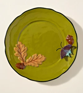 NWT Anthropologie Faye Icon Stoneware Dessert Plate Fall Edition GREEN BUTTERFLY - Picture 1 of 6