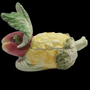 Vietri Barco de salsa de conejo vegetal con tapa y cucharón, hecho a mano en Italia - Imagen 1 de 12