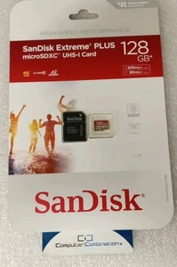 SanDisk Extreme PLUS microSDXC UHS-I card 128GB A2 Performance SDSQXBD-128G-AJLM - Picture 1 of 2