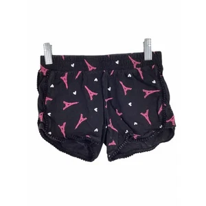 Justice Girls Black Pink Eiffel Tower Paris Graphic Shorts Kid's Youth Size 6/7 - Picture 1 of 5