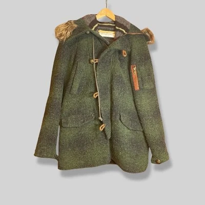 Abrigo Artesanal de Lujo Cierre de Palanca Capucha Piel Sintética Multi Bolsillo Verde/Marrón M M Foto 1 de 4