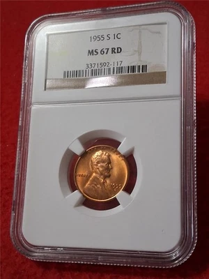 1955-S LINCOLN WHEAT BACK CENT NGC MS 67 RD                              #DRF-39 - Image 1 of 3