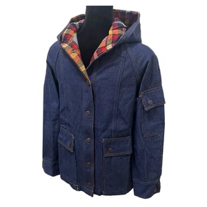 Vintage Denim Jacket 90s Hooded Jean Jacket Parka Coat - Women’s Medium - Picture 1 of 12
