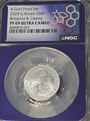 4 coin proof set 2025 G. Britain ssop Britainnia & Liberty pf 69 ultra cameo ngc - Image 1 of 4