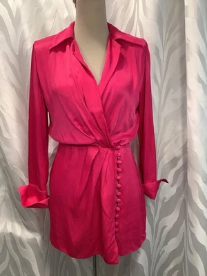 Zara Women’s Pink Satin Mini Shirt Dress Size S - Image 1 of 4