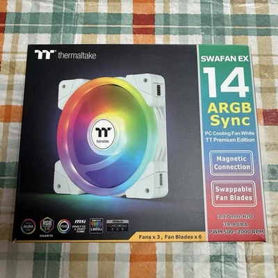 Thermaltake Premium SWAFAN EX14 ARGB 140mm Case Fan - White (3-Pack) SEALED - Image 1 of 4