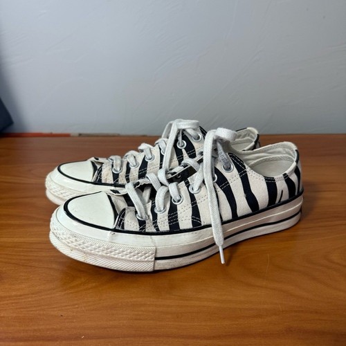 Sneaker Converse Oxford Chuck 70 basse archivio stampa zebrata nero bianco tela W7