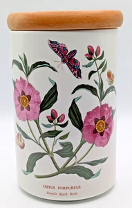 Portmeirion Botanic Garden Canister Purple Rock Rose W/Wood Lid made in England - Picture 1 of 12