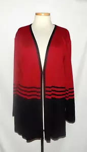 Misook Damen Cardigan Jacke rot & schwarz Farbblock gestreift Strick offen vorne 1X - Bild 1 von 5