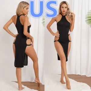 FEESHOW Women Sleeveless Sides Split High Cut Dress Adjustable Strappy AU - Picture 1 of 27