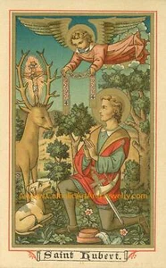 Sant'Uberto - Patrono dei cacciatori - basato su una carta sacra vintage - arte cattolica Pri - Foto 1 di 20