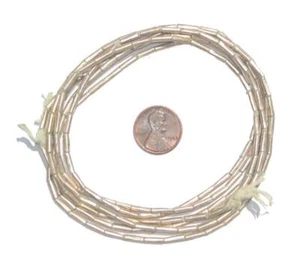White Metal Tube Ethiopian Beads 2mm African Silver 30 Inch Strand Handmade - Picture 1 of 1