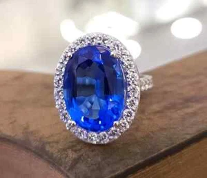 11 Ct Oval Cut Natural Blue Sapphire Diamond Wedding Ring 14K White Gold Size 7 - Picture 1 of 12