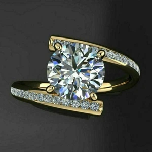 2.50Ct Round Cut lab-created Diamond Women Engagement Ring 14K YellowGold Plated - Picture 1 of 4