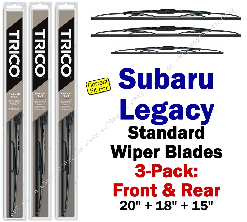 Wiper Blades 3pk Front Rear Standard - fit 1990-1994 Subaru Legacy 30200/180/150 - Image 1 of 1