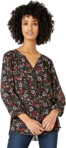 NYDJ Pulóver Mangas 3/4 Pintuck Botones Blusa Prado Alpino Negro - Imagen 1 de 5