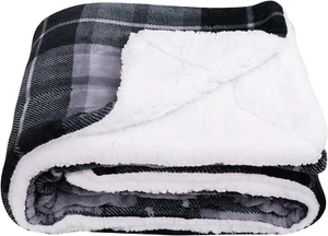 Sherpa Plaid Fleece Throw Blanket, Double-Sided Super Soft Luxurious Bedding Bla - Picture 1 of 7