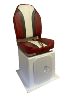 Red High Back folding Boat Seat GRP seat storage box + hatch + 360° swivel - Picture 1 of 4