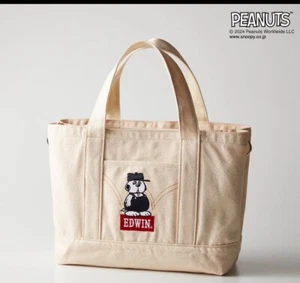 Peanuts x Edwin Snoopy denim 2way tote shoulder bag Ivory Olaf - Picture 1 of 3