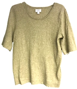 Croft & Barrow XL Ribbed Short Sleeve Scoop Neck Sweater Beige NWT Stretch - Picture 1 of 12