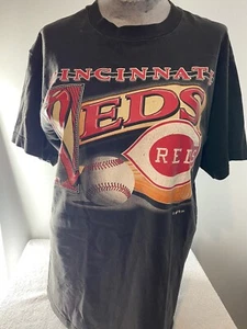 Vintage 1995 Cincinnati Reds Baseball T Shirt Size Large Black Made In USA - Picture 1 of 9